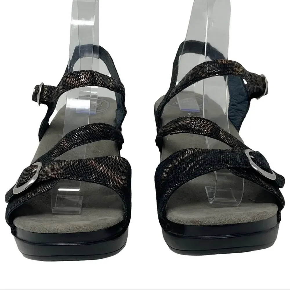 Dansko Sandi Leather Sandals In Iridescent Coffee Swirl Women's Size 40